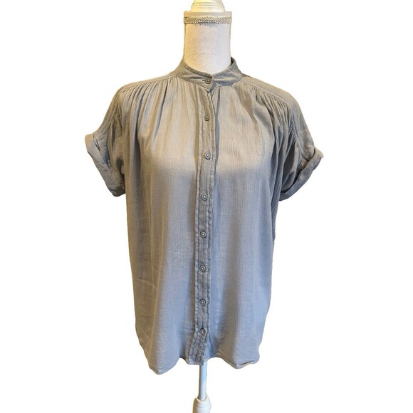 Silence + Noise Women's XS Oversized Short Sleeve Button Up Blouse Boho Gauzy - Picture 2 of 8